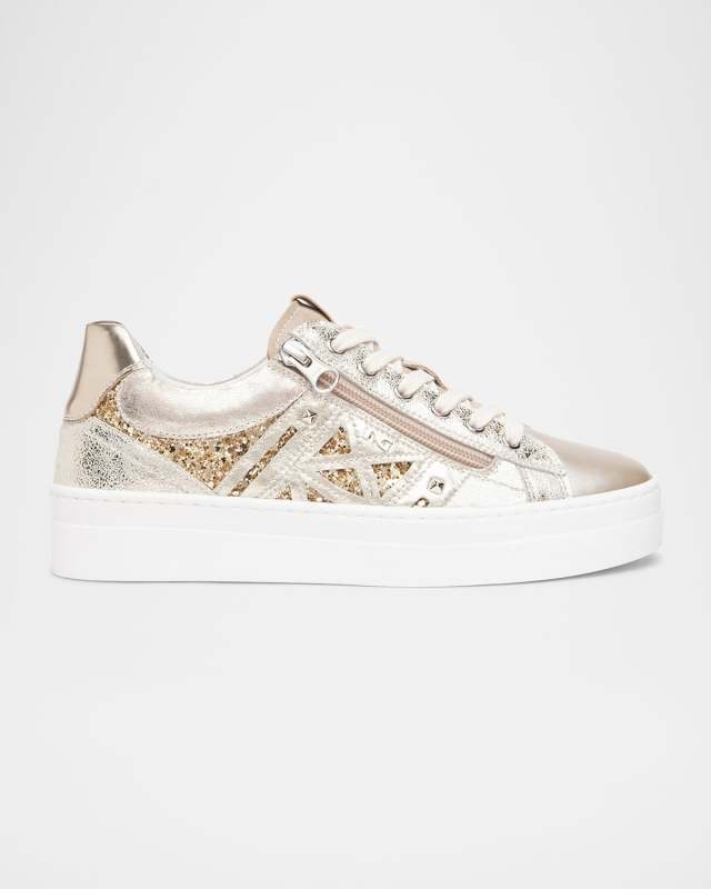 Metallic Leather Side-Zip Sneakers